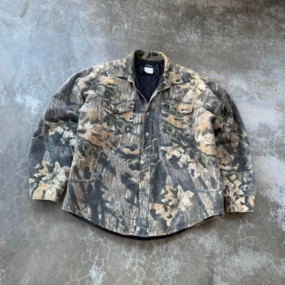 Vintage 90's Codet Real tree camo quilt lined button up flannel work shirt